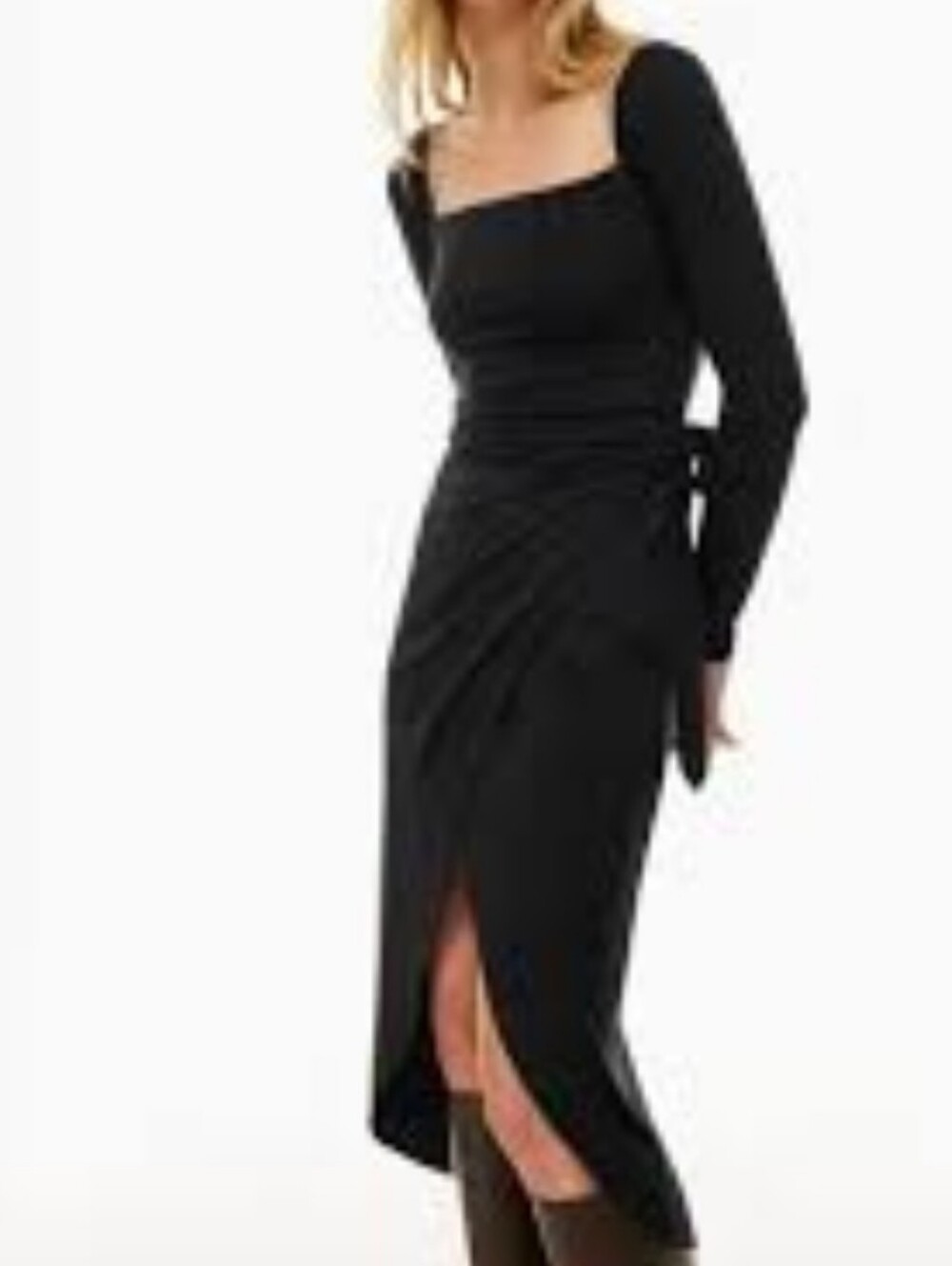 Aritzia Wildred Saturn Black Long-Sleeve Square Neck Midi Dress Size Small.